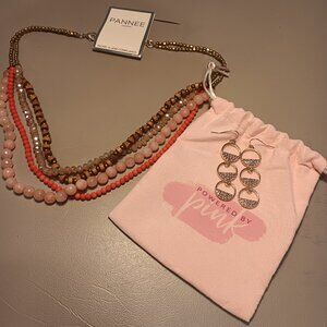Pannee pink multi-layer necklace & Powered by Pink rhinestone earrings